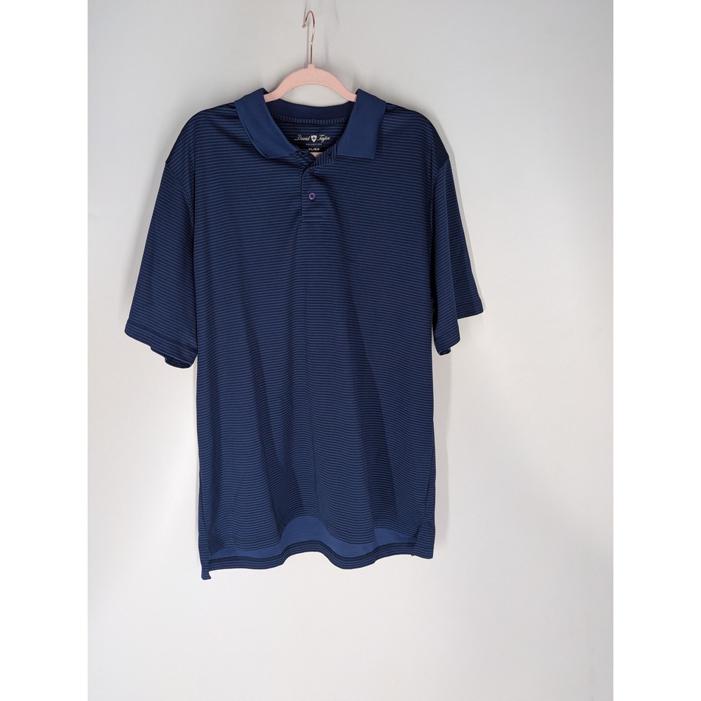 David Taylor Collection Mens XL Polo Shirt Navy Blue Striped Recycled Polyester